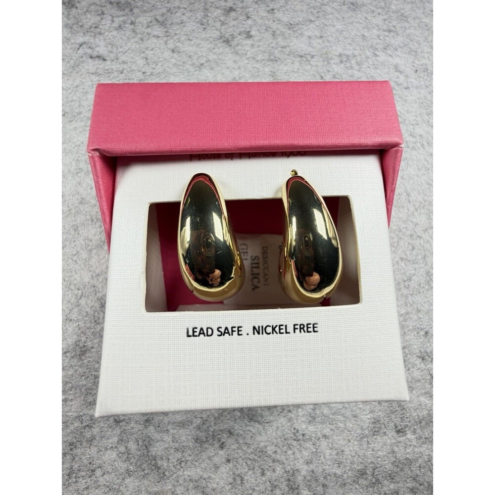 House of Harlow 1960 Gold Tone Chunky Teardrop Puffed Hoop Earrings NIB